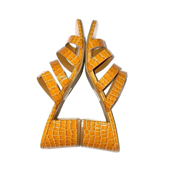 NEW Lulus Zaynie Tan Crocodile Embossed Strappy High Heel Sandal Size 8.5 - Picture 4 of 6